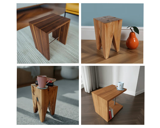 Moderne Design Einrichtung - Hocker, Sitzbänke, Beistelltische in edlem Massivholz Kirsche Birne und Nussbaum