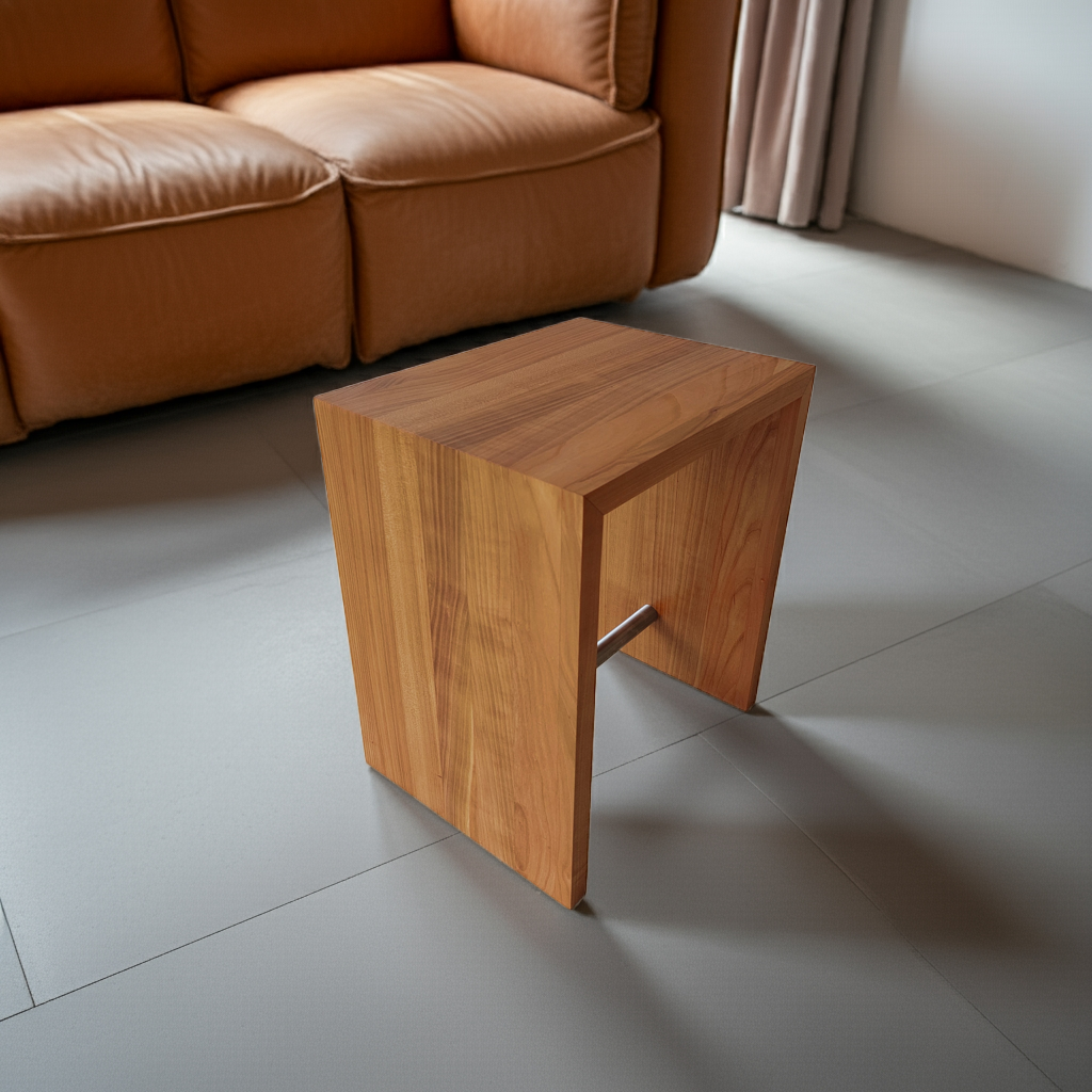 Holz Hocker Kirsche - moderner Beistelltisch Nachttisch Sitzhocker - Handgefertigte Einrichtung in Massivholz