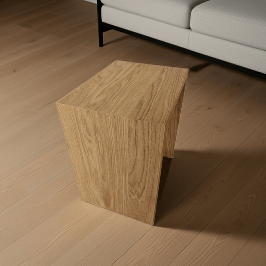 Design Hocker Eiche - Handgefertigter Beistelltisch, Nachttisch und Sitzhocker in Massivholz Eiche