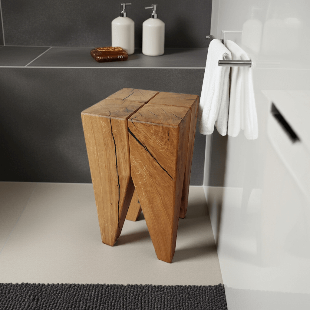 Design Hocker & Beistelltisch in Eiche Massivholz