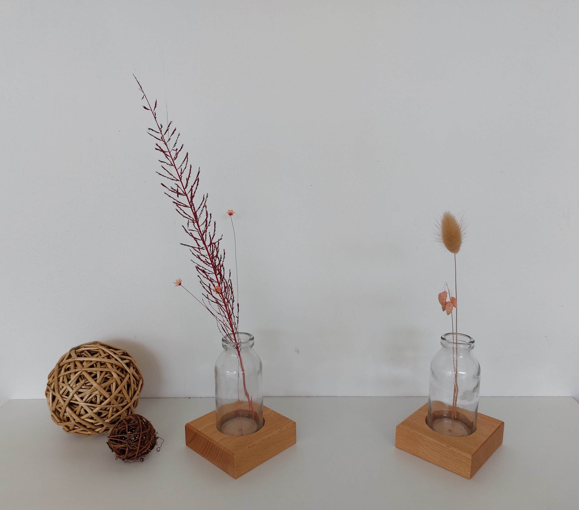 Blumenvase Holz Glas Blumen Hochzeitsdeko Deko Hochzeit Tischdeko Wohnzimmer dekorieren Einrichtung