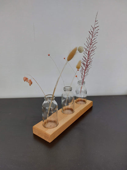 Blumenvase Glas Holz Blumen Tischdeko Hochzeitsdeko Couchtisch Fensterbank Zuhause einrichten Deko Accessoire dekorieren Trockenblumen Einrichtungsideen  Wohnzimmer 