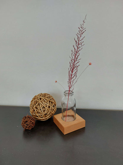 Blumenvase Glas Blumen Trockenblumen Deko Tischdeko Hochzeitsdeko Accessoire Esszimmertisch Couchtisch Geschenk Dekoidee Wohnzimmer einrichten Holz 