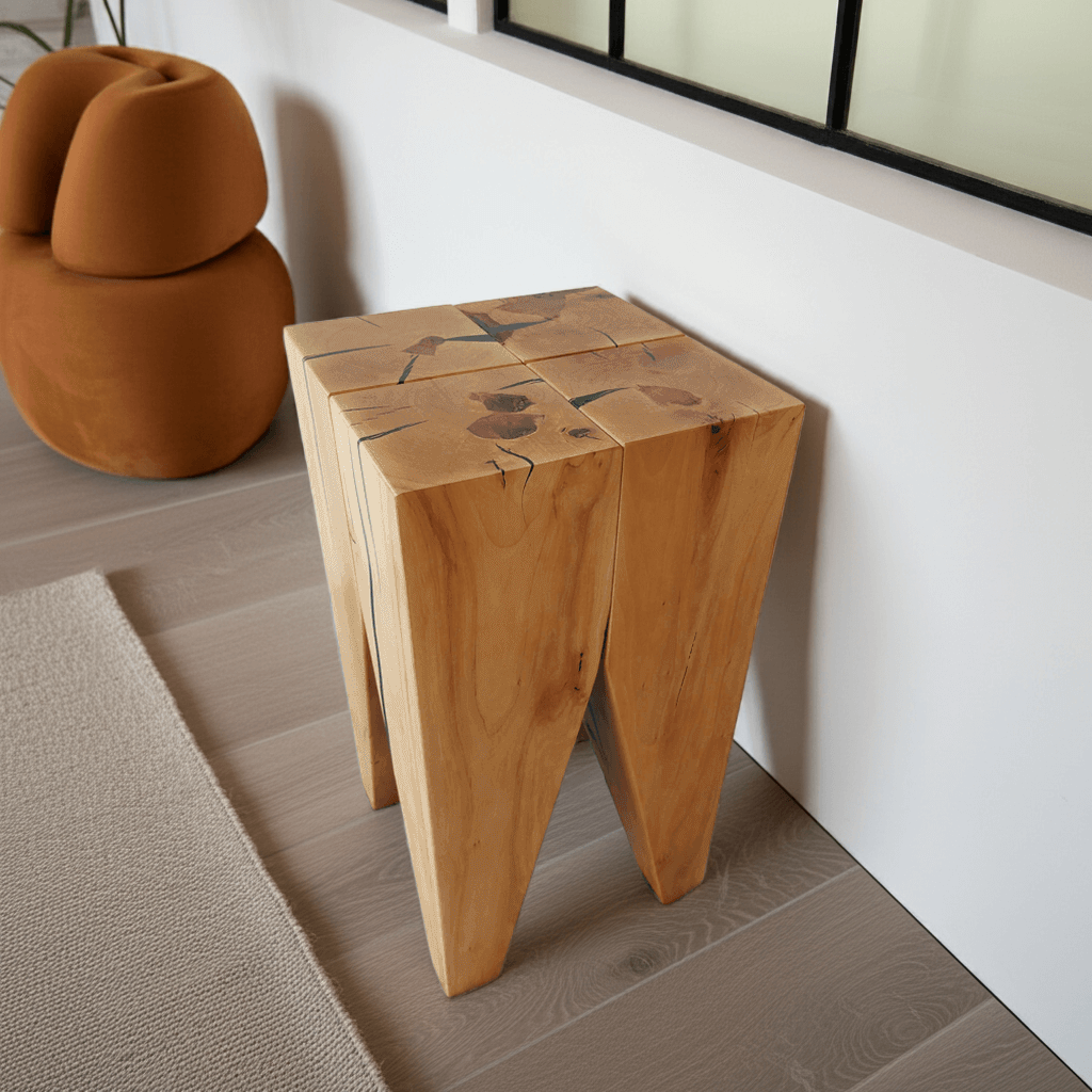 Design Beistelltisch Holz Birne Sitzhocker Nachttisch Coffeetable in Massivholz