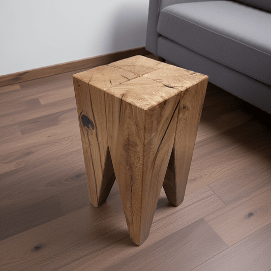 Rustikaler Holz Hocker Beistelltisch Eiche  Zahnhocker Couchtisch - Moderne Designer Möbel inspiriert vom Backenzahn-Design