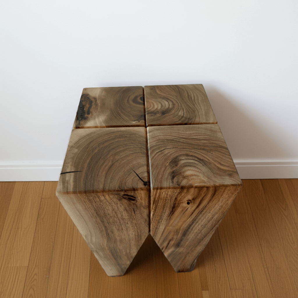 Design Hocker Nussbaum - moderner Beistelltisch Nachttisch und Coffeetable in Walnuss Massivholz