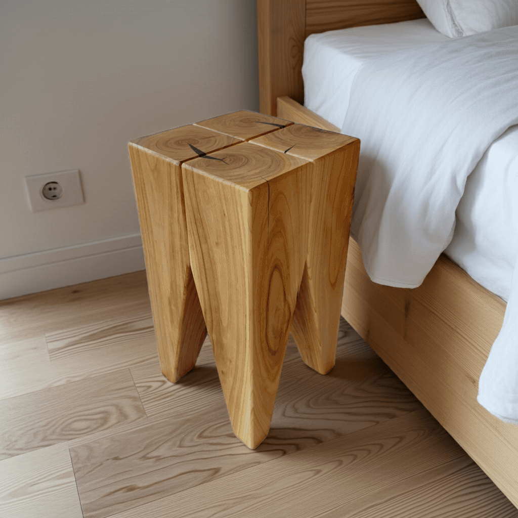 Rustikaler Nachttisch Kirsche Massivholz - Handgefertigter Design Hocker, Beistelltisch, Coffeetable - Handwerk made in Germany