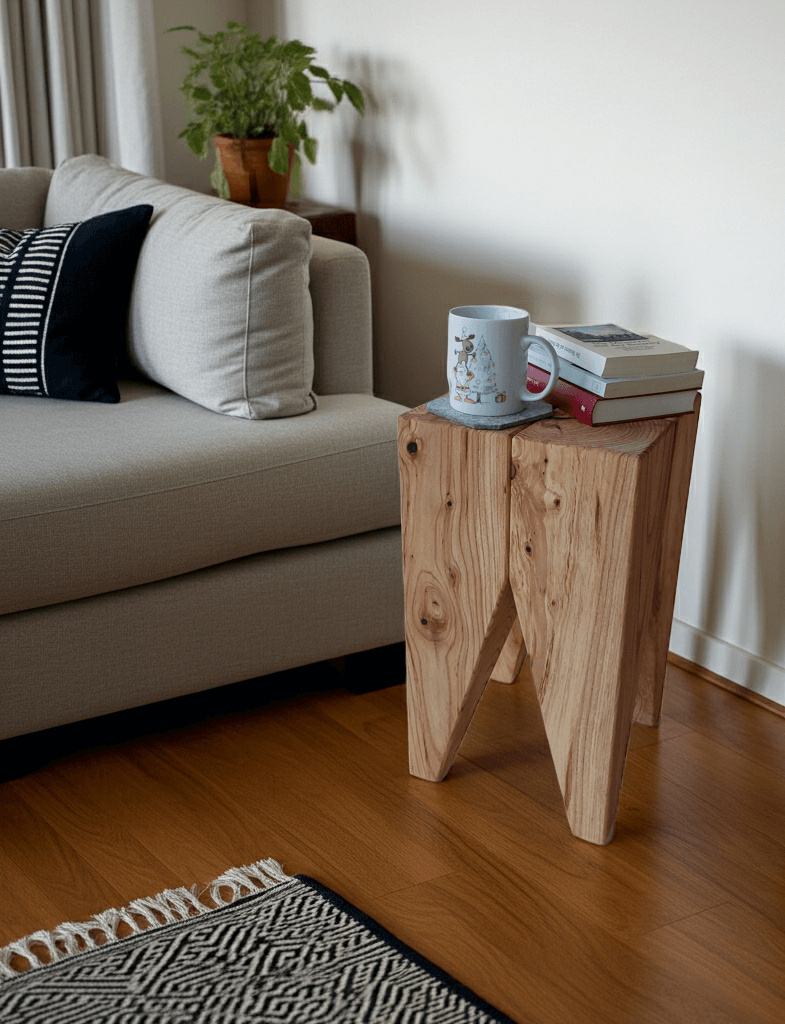 Moderner Beistelltisch Hocker Massivholz Ulme Rüster Nachttisch Coffeetable Wohnzimmer Schlafzimmer Garderobe 