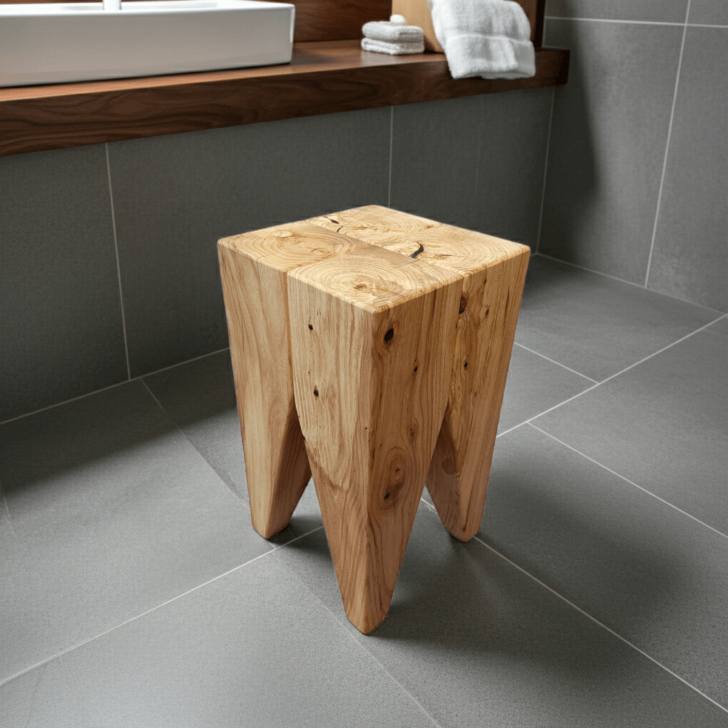 Design Hocker Ulme Rüster Beistelltisch modern Badezimmer Badmöbel Sitzhocker Nachttisch rustikal