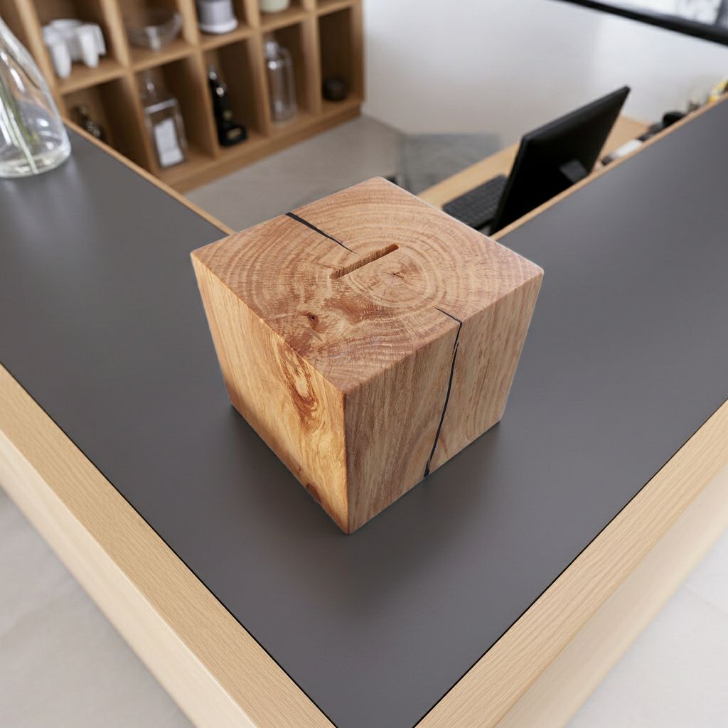 Spardose Massivholz Ulme Sparkasse Spendenbox Spendenkasse Ladenkasse Trinkgeldkasse Tresor Geldkassette Empfang Friseur Arztpraxis Hotel Rezeption Wohnzimmer