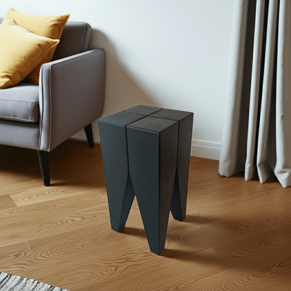 Moderner Design Hocker Eiche schwarz Beistelltisch Nachttisch ähnlich Backenzahn e15 Hocker Zahnhocker - Wohnzimmer einrichten mit Holzhocker