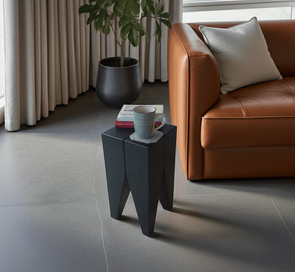 Design Hocker Eiche schwarz Beistelltisch modern Nachttisch Sitzhocker - Holzhocker Wohnzimmer