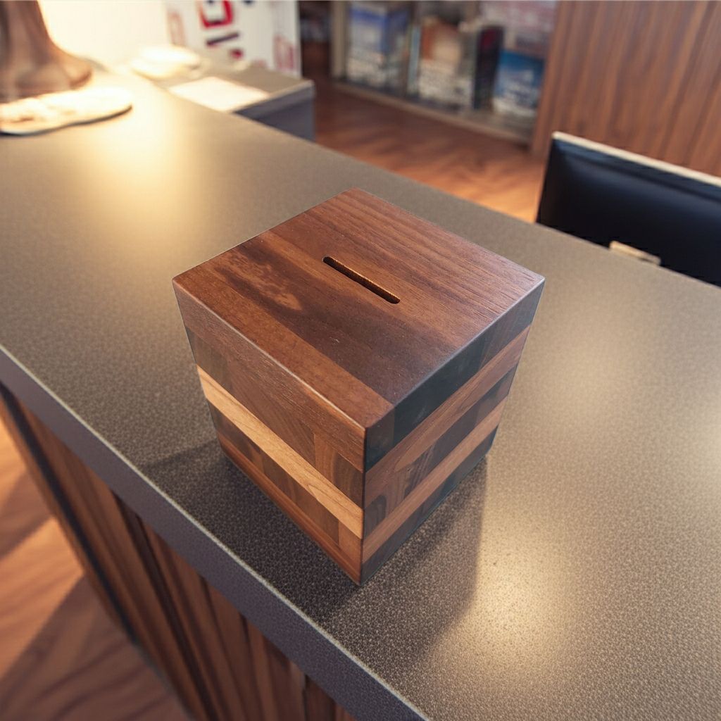 Spardose Massivholz Nussbaum Sparkasse Tresor Trinkgeld Ladenkasse  Weltspartag Kinderspardose Theke Friseur Spendenbox