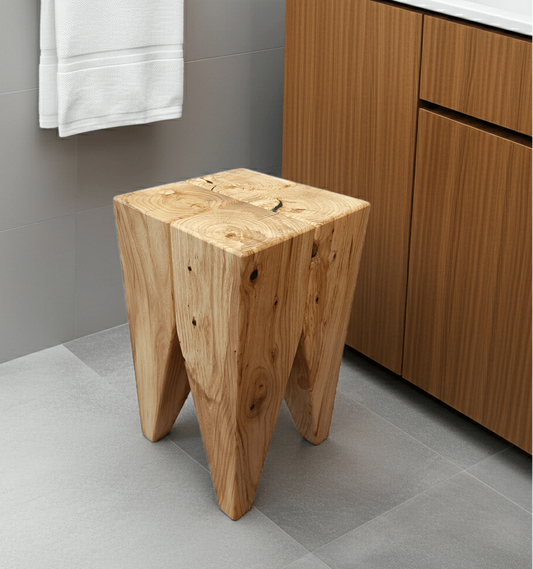 Design Hocker Ulme Beistelltisch Massivholz Nachttisch Sitzhocker Rüster Badezimmer Badmöbel Einrichtung modern