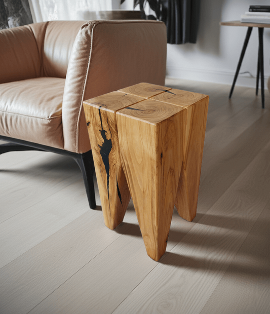 Exklusiver Design Hocker Kirsche - moderner Beistelltisch, Nachttisch, Sitzhocker in Massivholz Wildkirsche - handgefertigte Designer Möbel 
