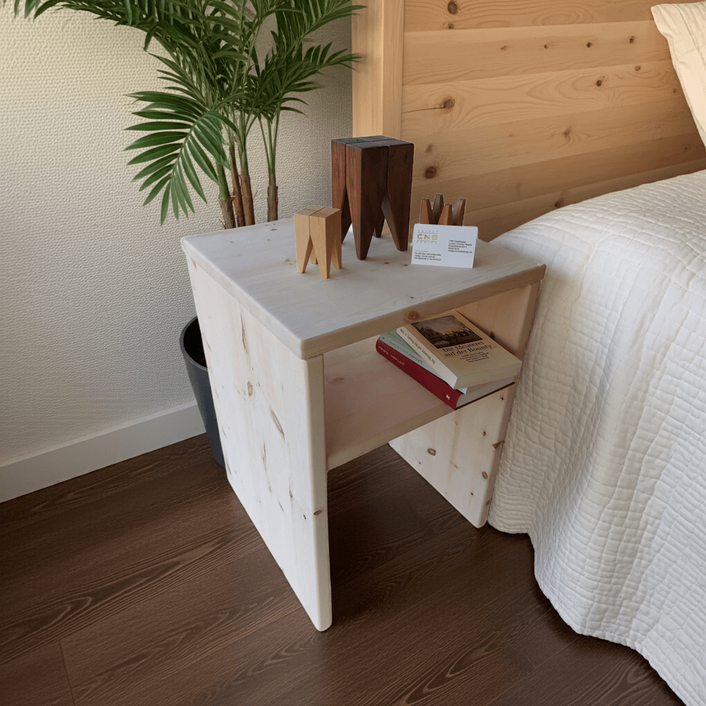 Rustikaler Zirbe Nachttisch -  handgefertigte Einrichtung Landhaus Stil - Massivholz Schlafzimmer