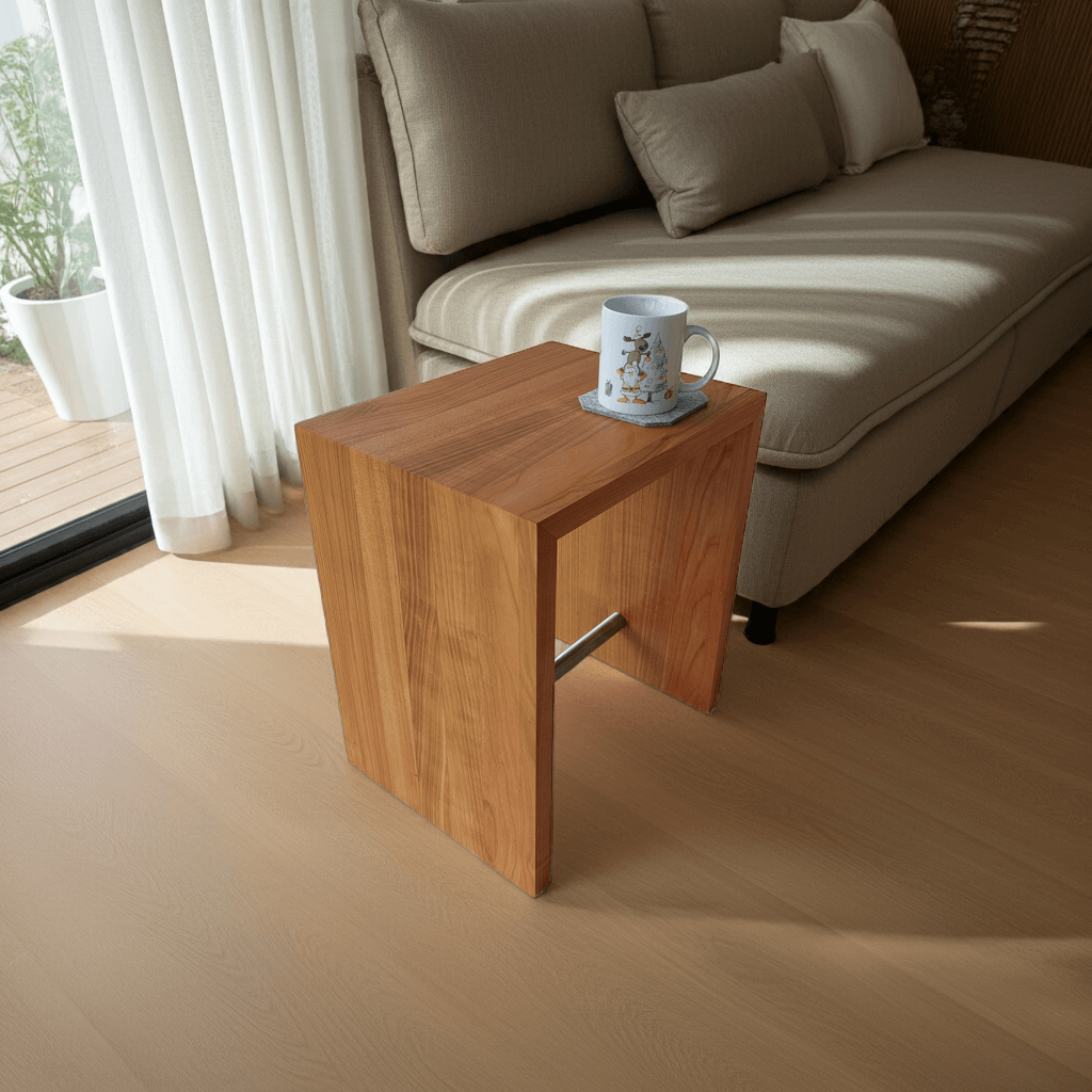 Hocker Kirsche - handgefertigter Design Sitzhocker Beistelltisch Nachttisch - moderne Einrichtung für Schlafzimmer, Wohnzimmer und Küche in Massivholz