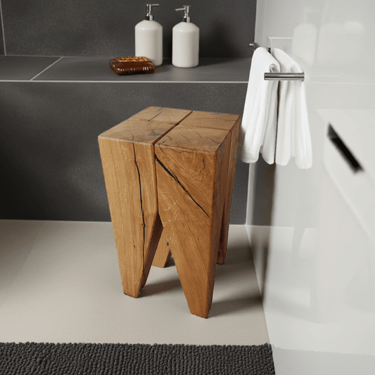 Moderner Design Hocker Eiche - Beistelltisch für Badezimmer in Massivholz - Bad stilvoll gestalten