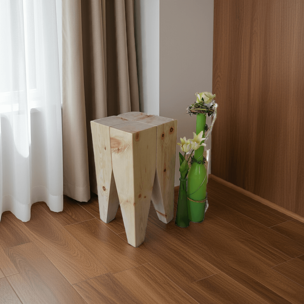 Holz Hocker Zirbe Moderner Beistelltisch Nachttisch Arve Massivholz - Design Hocker Zahnform für Arztpraxis, Büro und Wohnzimmer