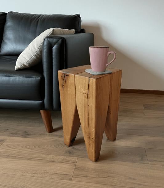 Moderner Hocker Eiche - handgefertigter Beistelltisch Nachttisch Sitzhocker in Massivholz Zahnhocker Design 