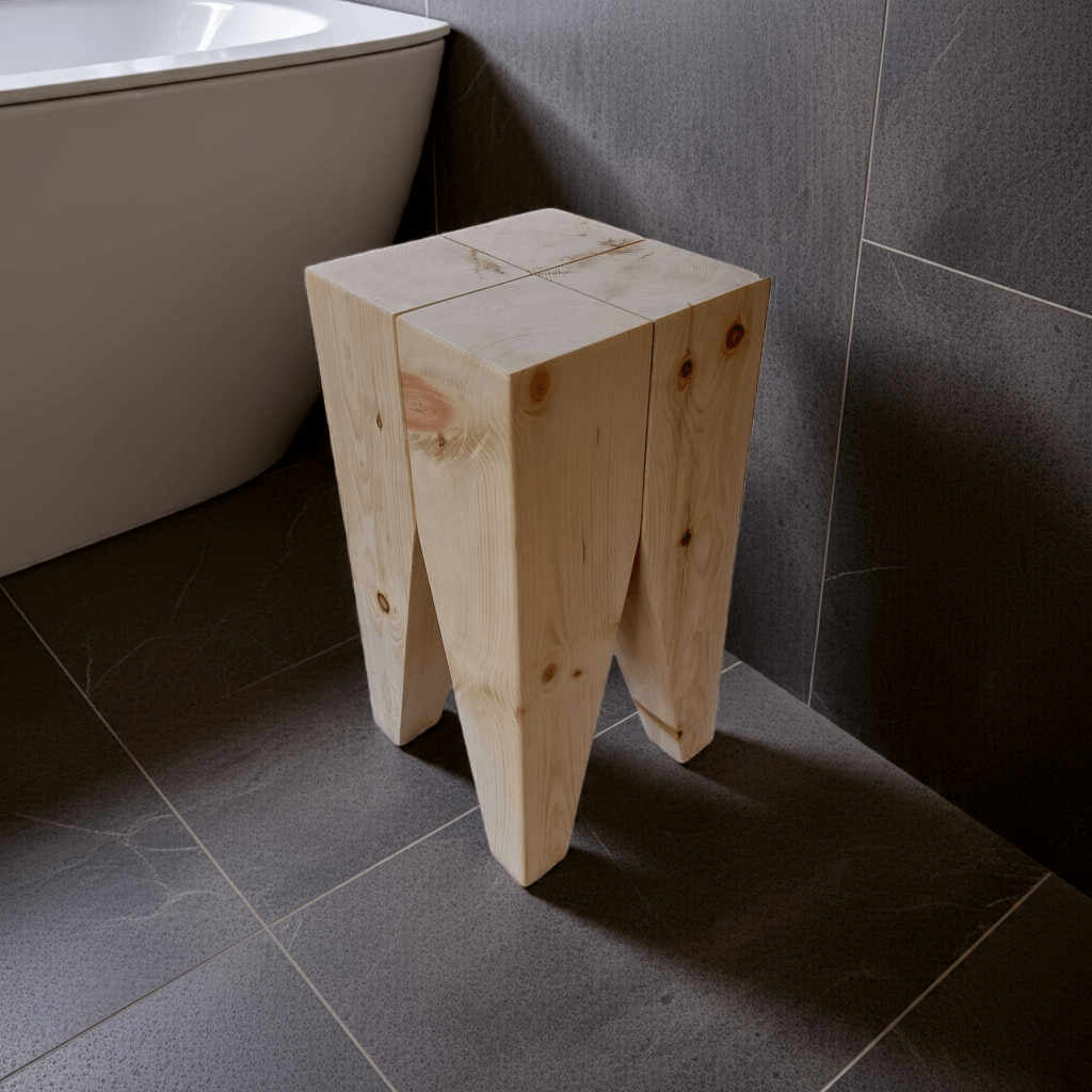 Design Hocker Zirbe Beistelltisch Massivholz rustikal Nachttisch - Sitzhocker in Arve für das moderne Badezimmer
