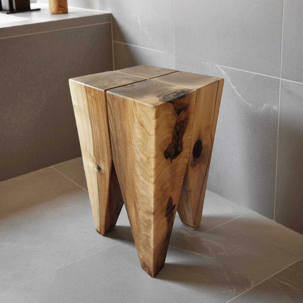 Moderner Holz Hocker Nussbaum Beistelltisch Nachttisch - handgefertigter Sitzhocker inspiriert vom Zahnhocker-Design - Sitzhocker und Beistelltisch für Badezimmer und modernes Bad