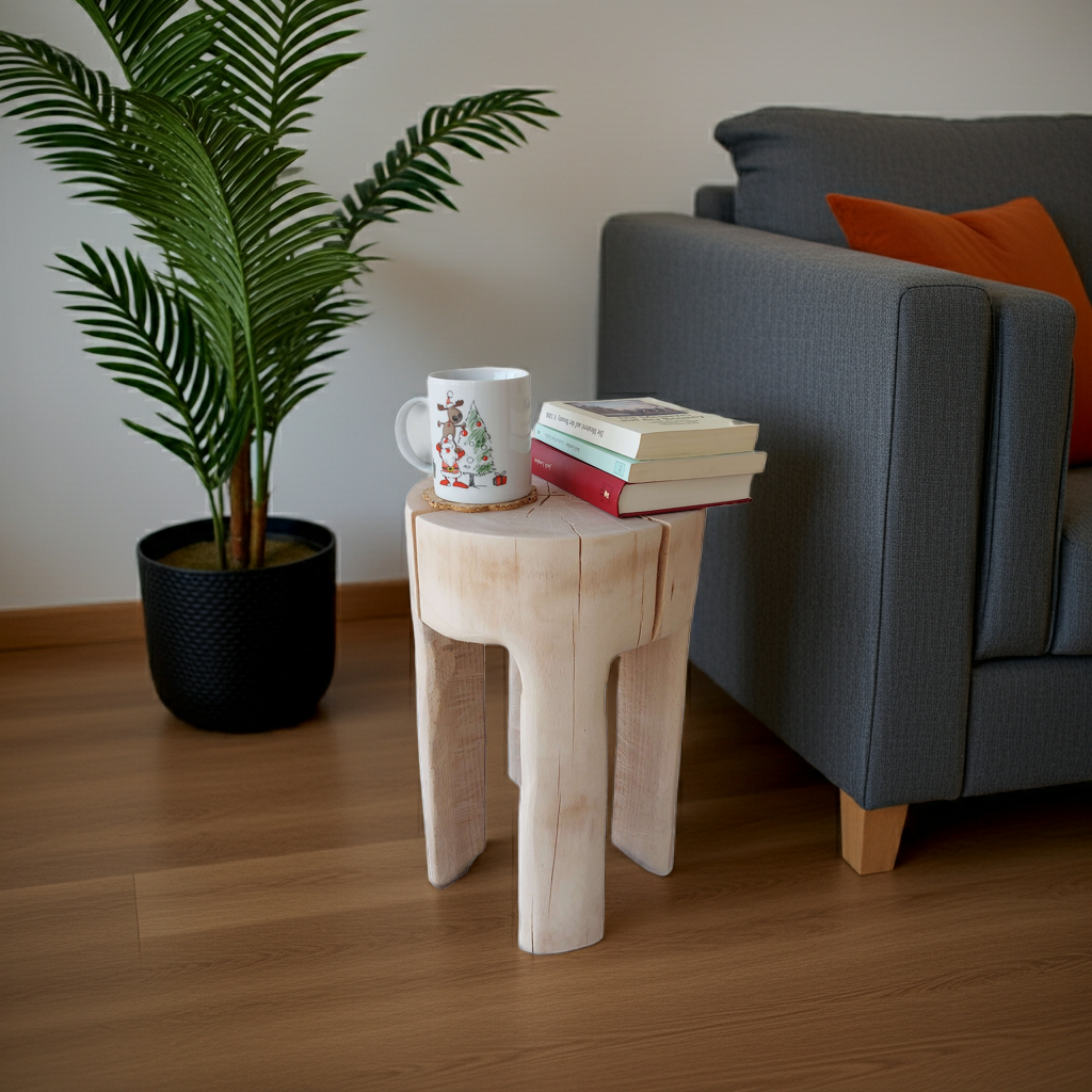 Holz Beistelltisch Natur Hocker Baumstamm rustikal