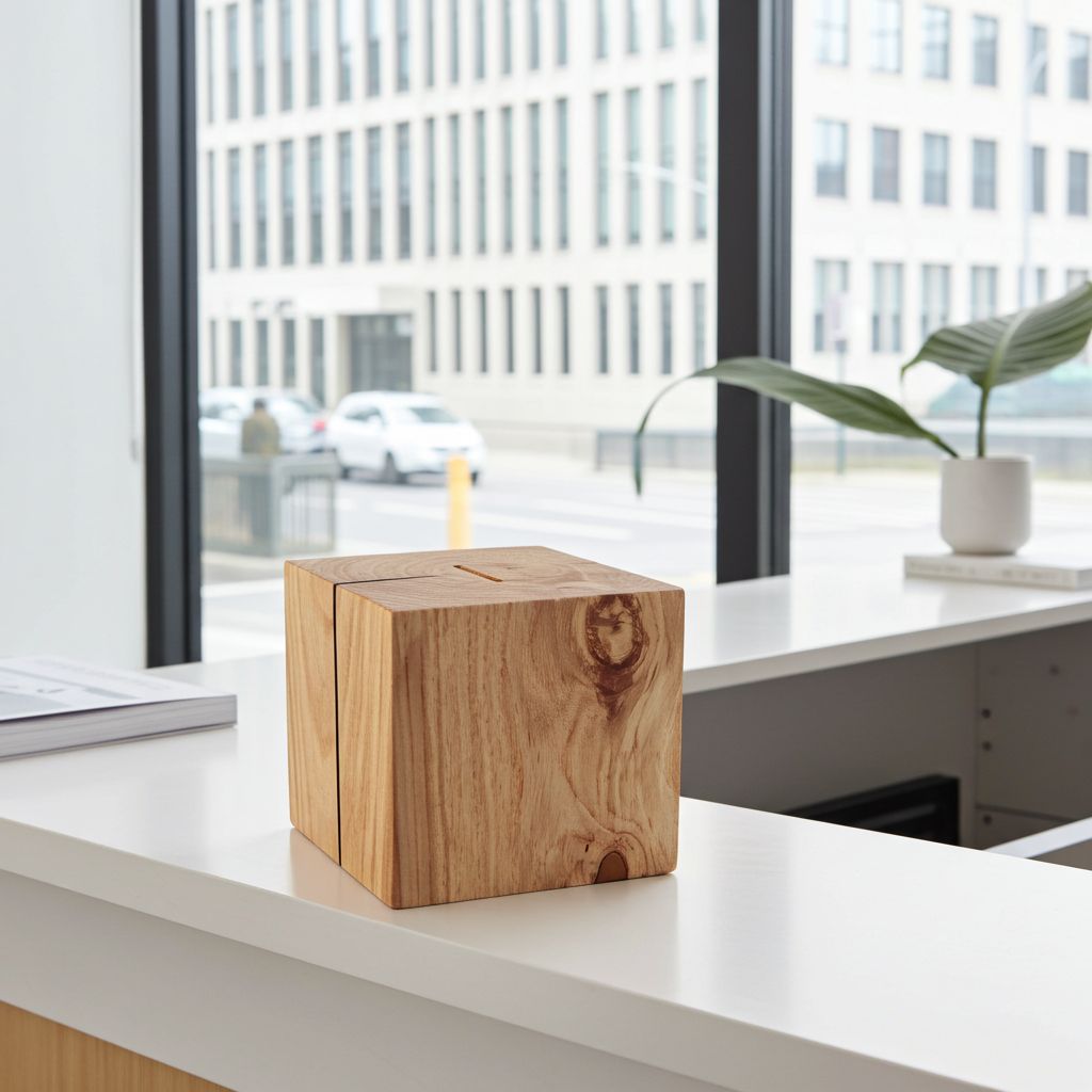 Spardose Massivholz Ulme Rüster Sparkasse Spendenbox Spendenkasse Ladenkasse Trinkgeldkasse Geldkassette Empfang Friseur Arztpraxis Hotel Rezeption